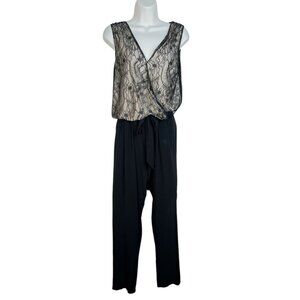 Naf Naf Lace Jumpsuit Surplice Neck Tie Waist Sheer French Style FR 34 US Small